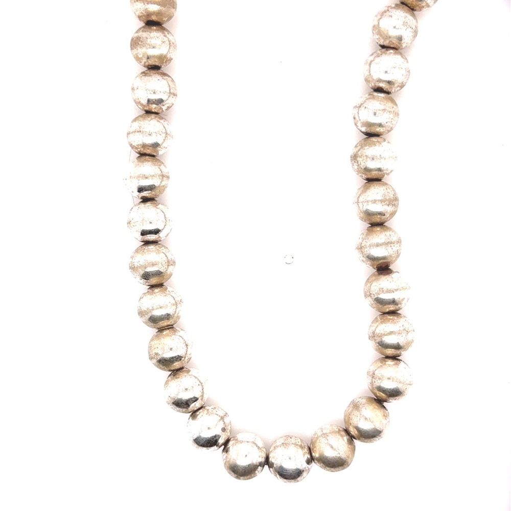 Vintage Silver Tone Ball Bead Necklace 16.5 Inch Lobster Clasp Marked 925